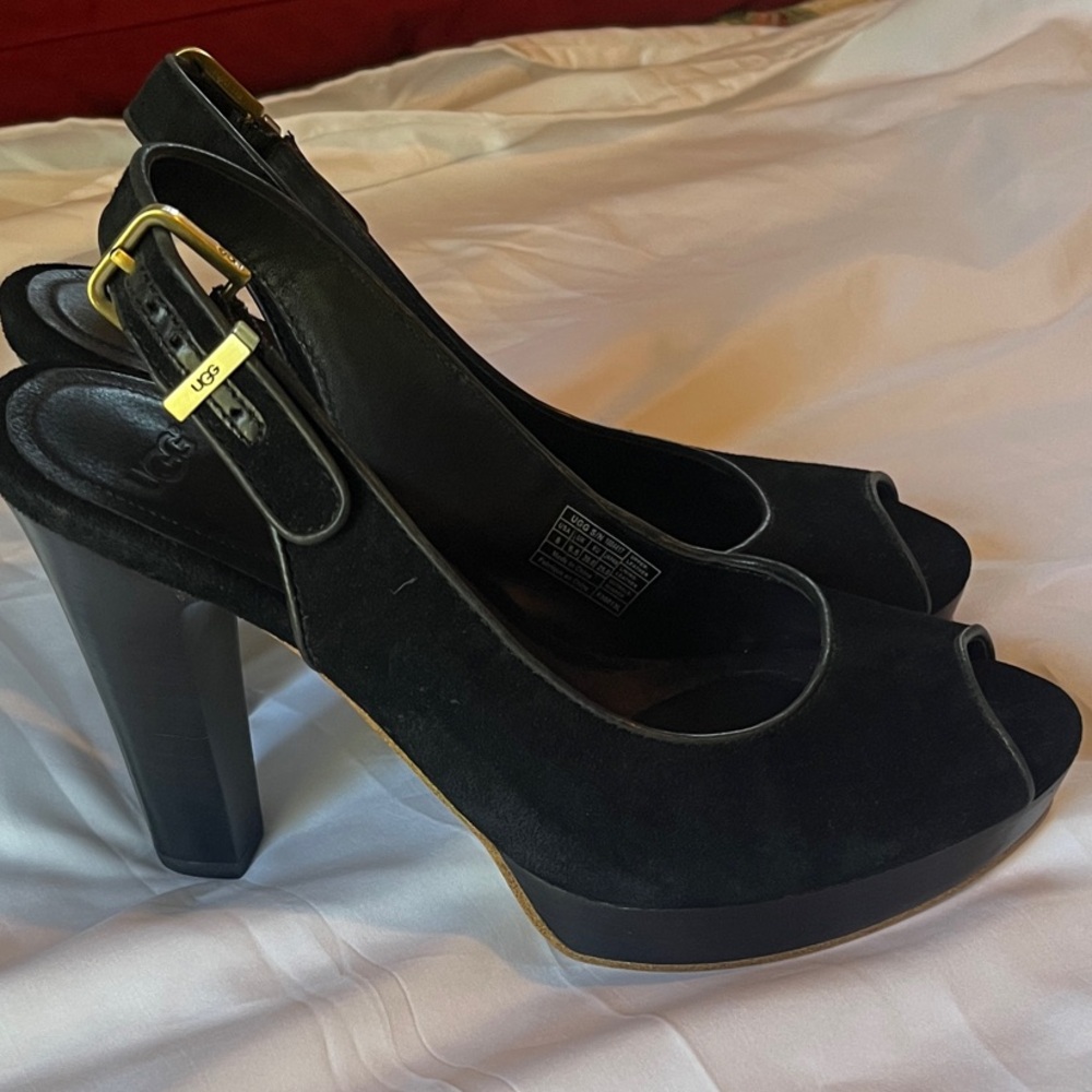 UGG Johana Black Suede Slingback Pumps